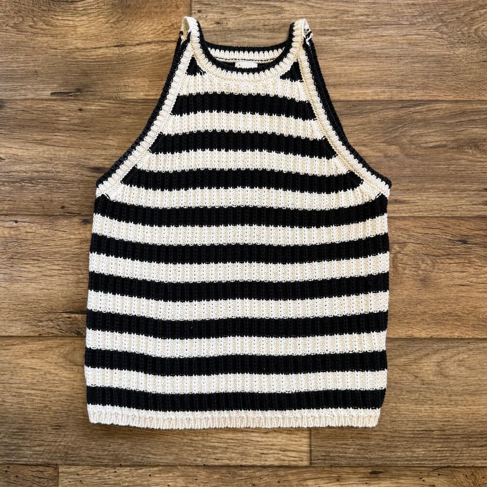 A New Day Black and White Striped Knit Tank Top